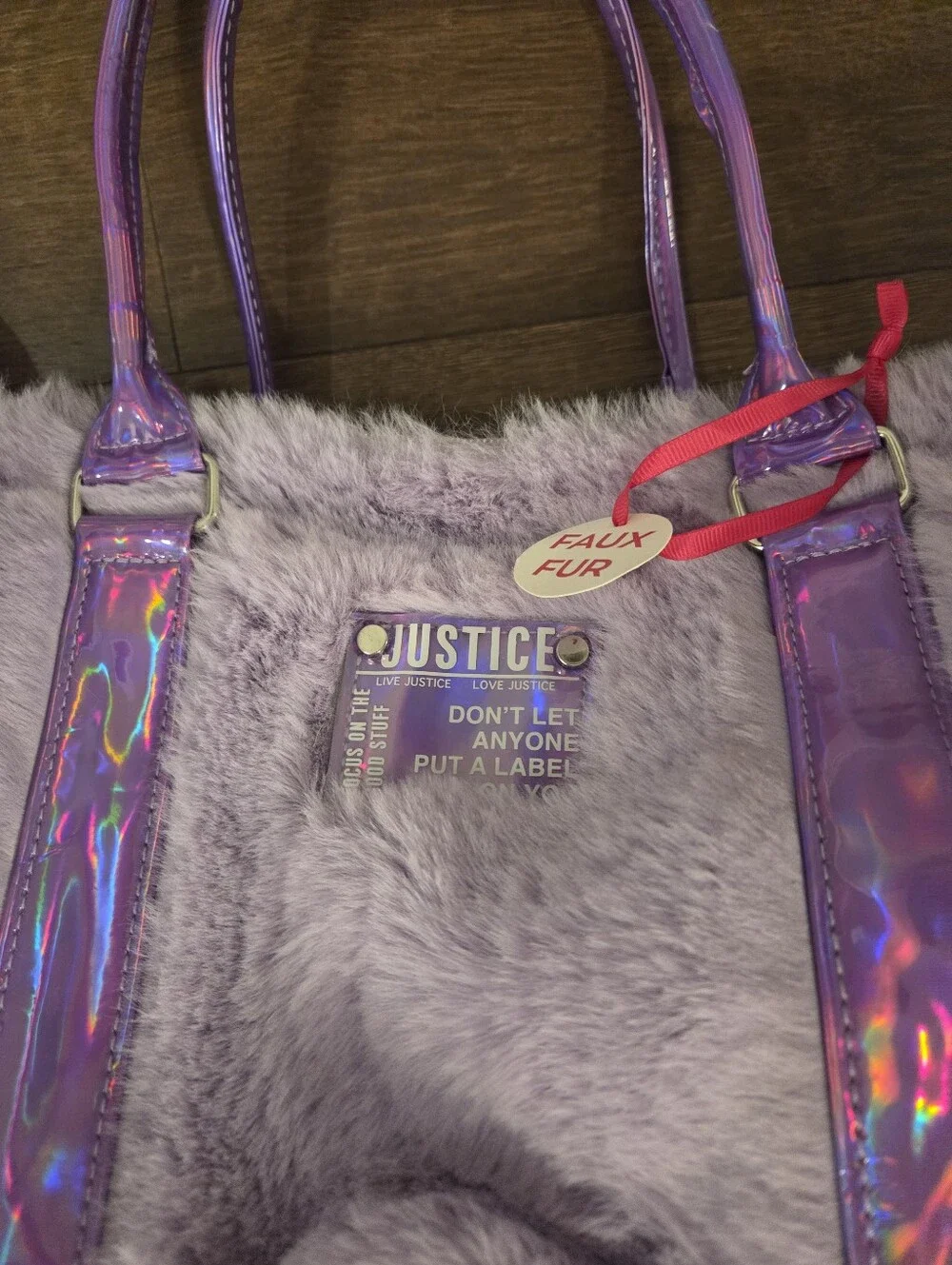 NWT Justice Lavender Faux Fur Heart Handbag